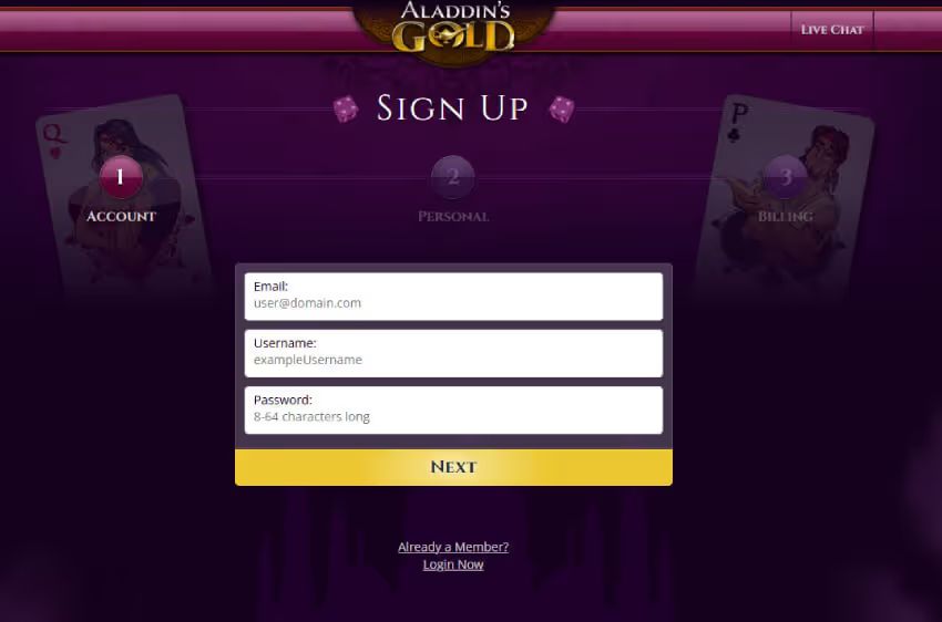aladdins gold casino new player login
