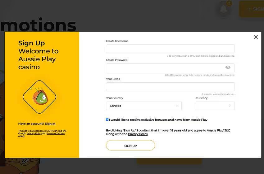 aussie play casino new player login