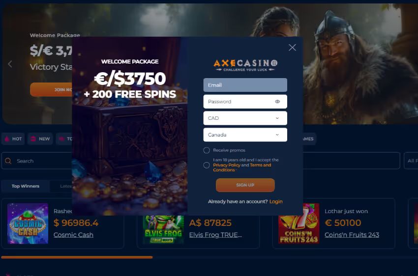 axe casino new player login