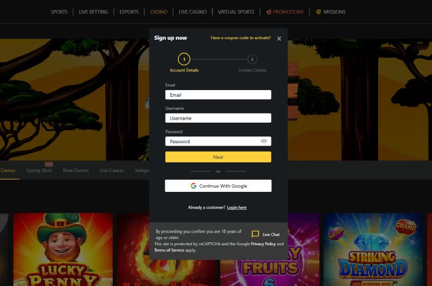 betObet casino new player login
