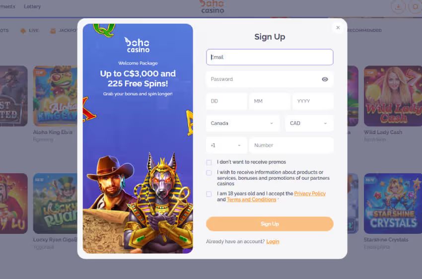 boho casino new player login