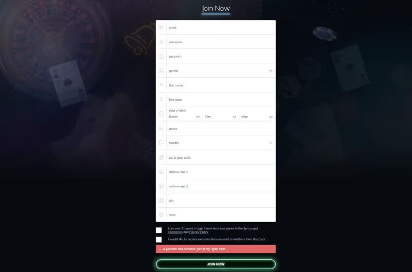 buzzluck casino new player login