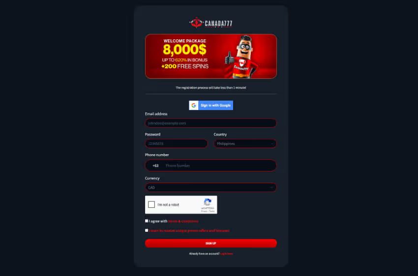 canda777 casino new player login