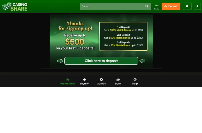 casino share welcome bonus