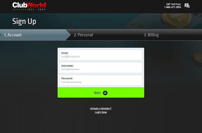 club world casino new player login