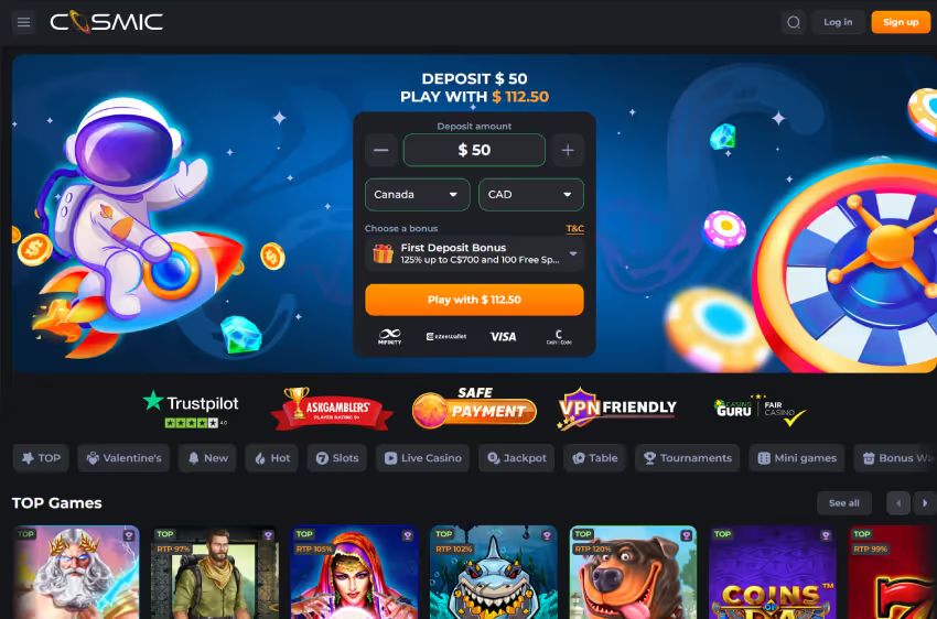 cosmic casino welcome bonus