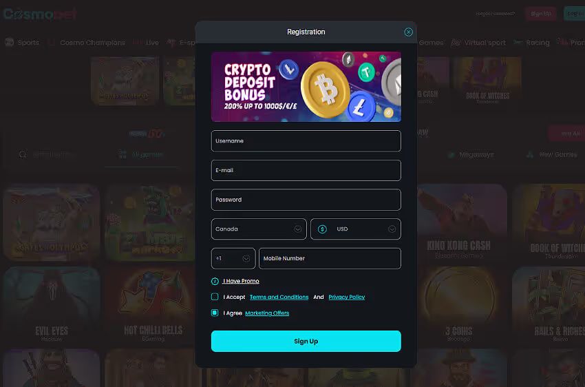 cosmobet casino new player login