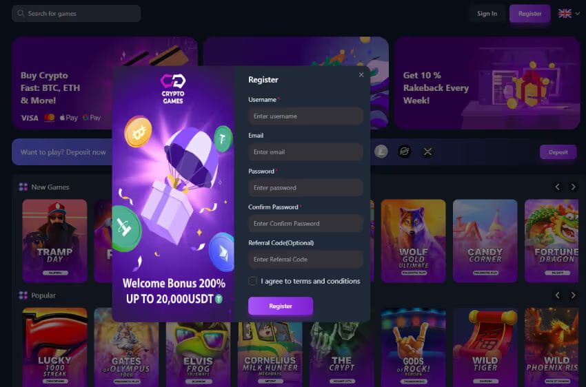crypto games casino new player login