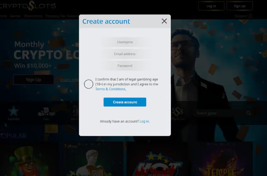 cryptoslots casino new player login