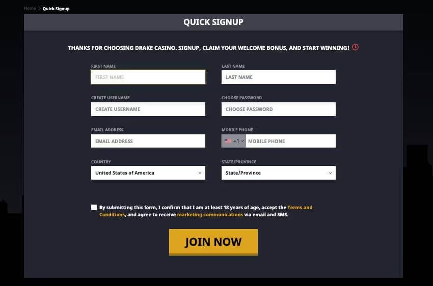 drake casino login for new players