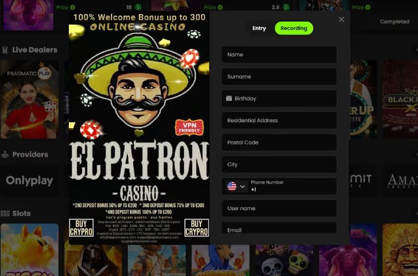 el patron casino new player login