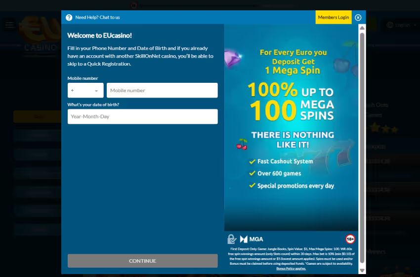 eucasino new player login