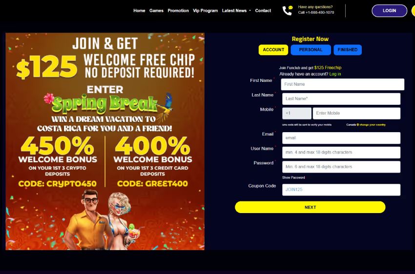 funclub casino new player login