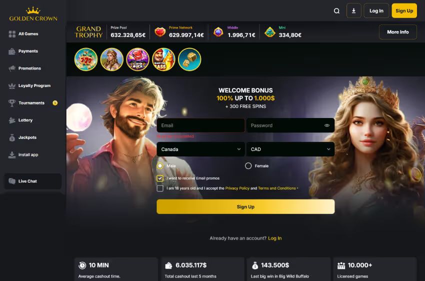 golden crown casino welcome bonus