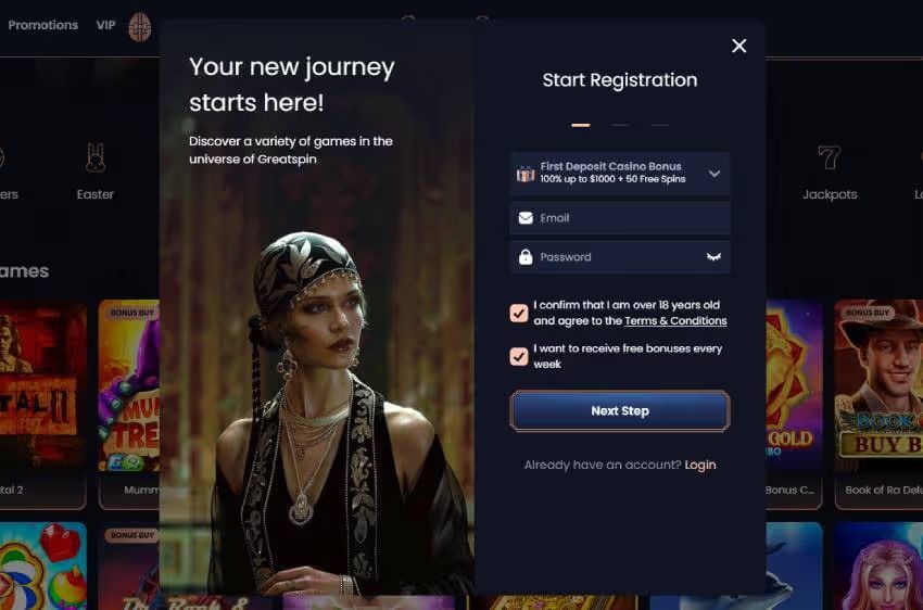 greatspin casino new player login