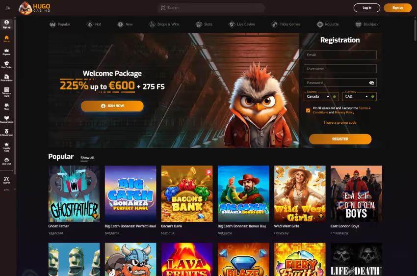 hugo casino welcome bonus