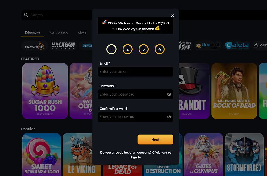 instant casino new player login