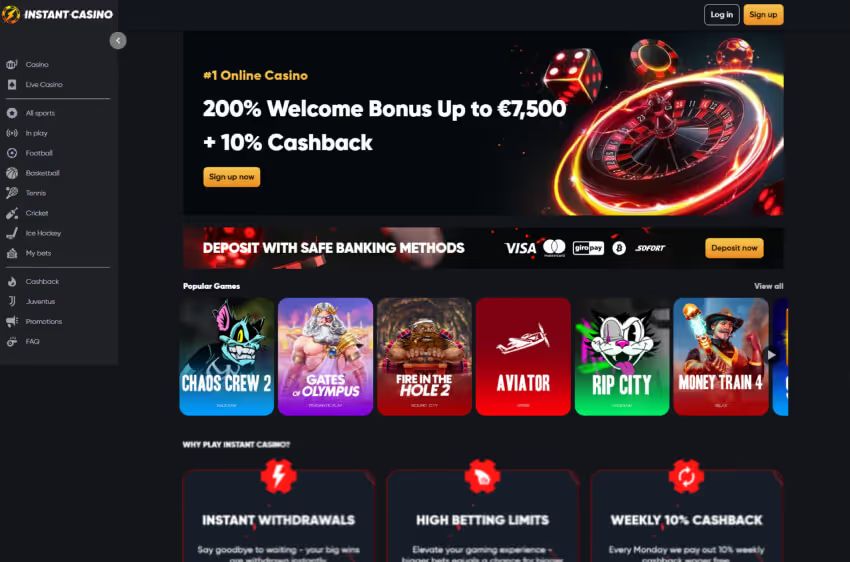 instant casino welcome bonus