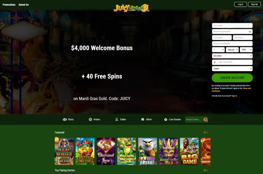 juicy vegas casino welcome bonus