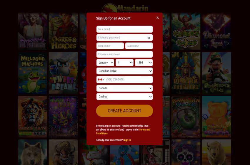 mandarin palace casino new player login