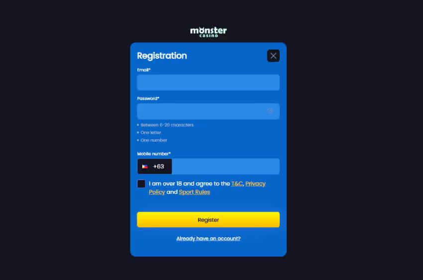 monster casino new player login
