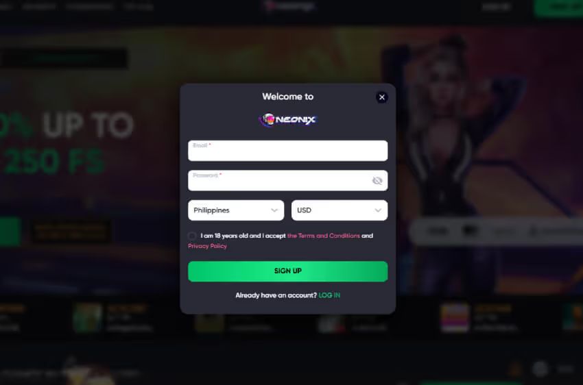 neonix casino new player login