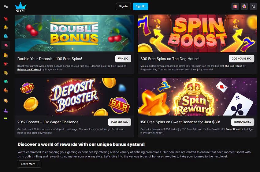 niyvi casino welcome bonus