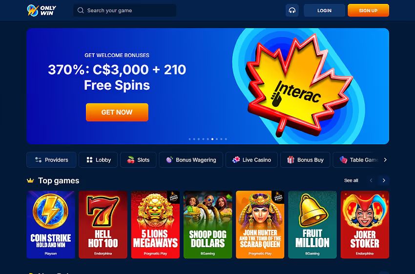 onlywin casino welcome bonus