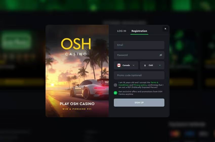 Osh Casino registration form