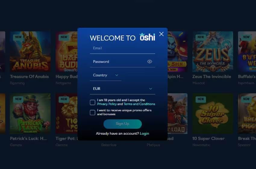 oshi casino new player login