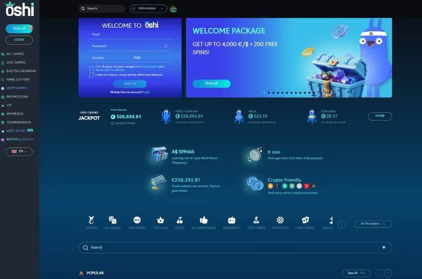 oshi casino welcome bonus