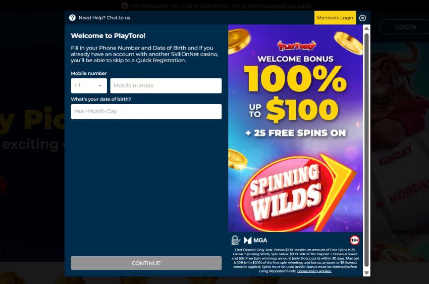 playtoro casino new player login