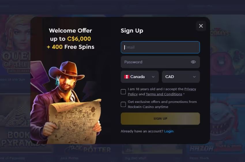 rockwin casino new player login
