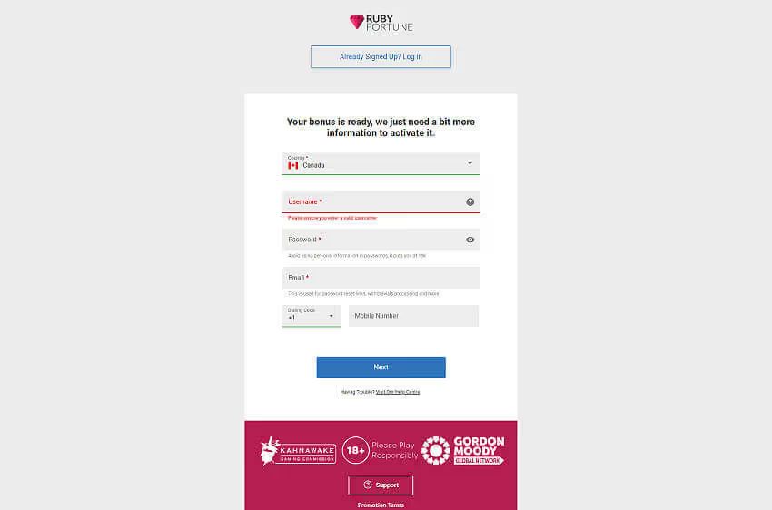 ruby fortune casino new player login
