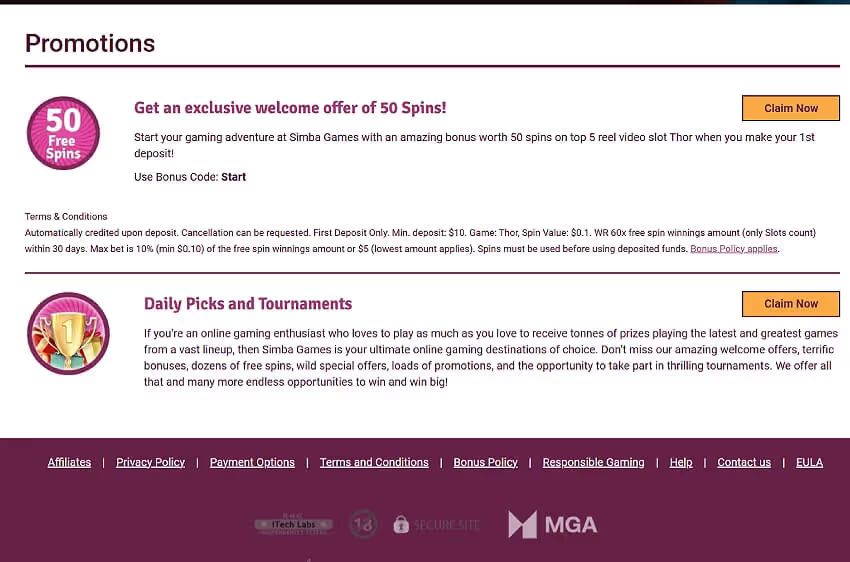 simba games casino welcome bonus