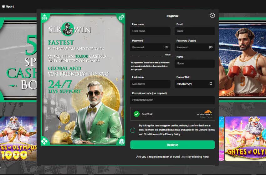 SirWin Casino New Player Login