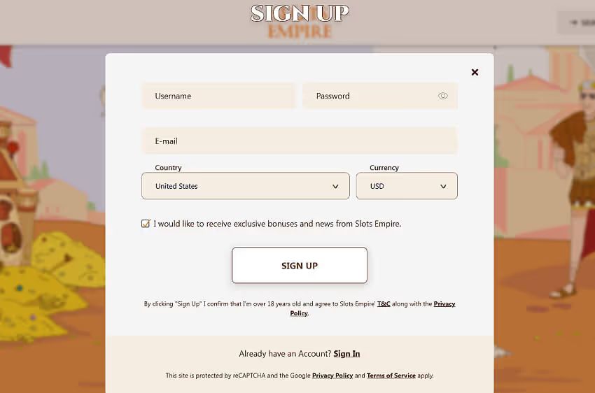 slots empire casino new player login