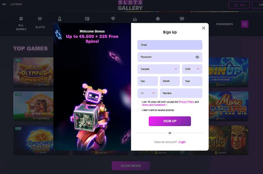 slots gallery casino new player login