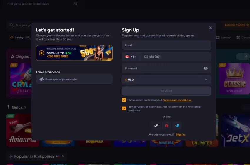spinarium casino new player login