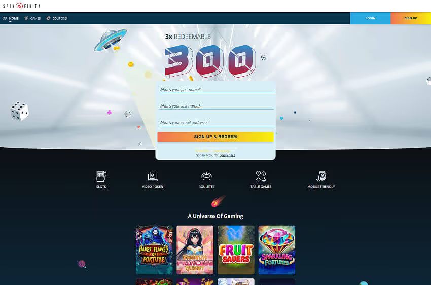 spinfinity casino welcome bonus