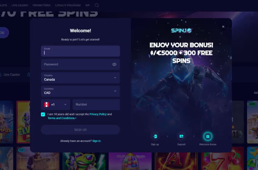 spinjo casino new player login