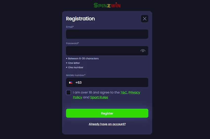 spinzwin casino new player login