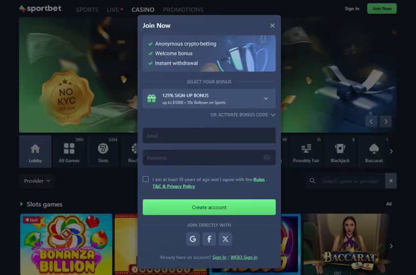 sportbet.one casino new player login