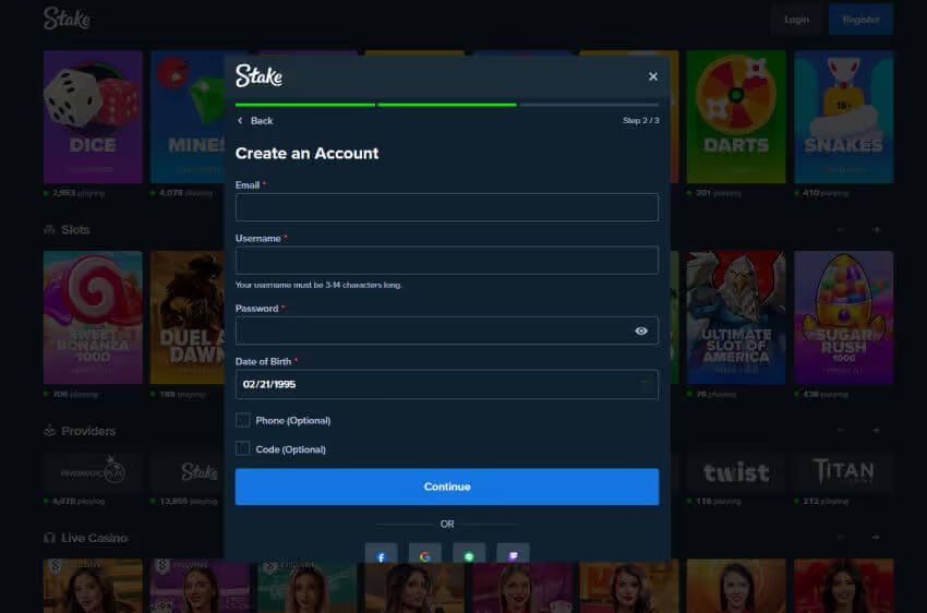 stake casino new player login