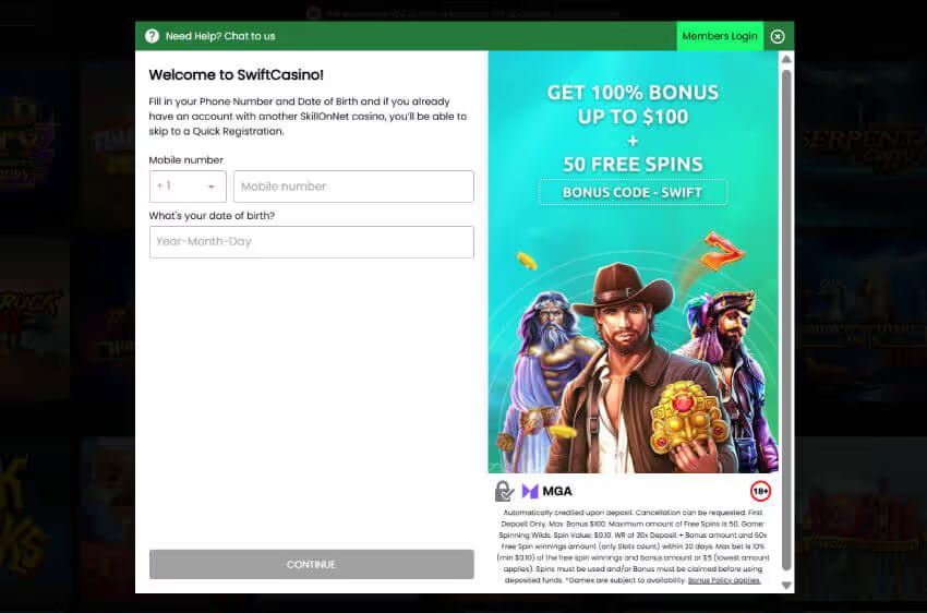 swift casino new player login