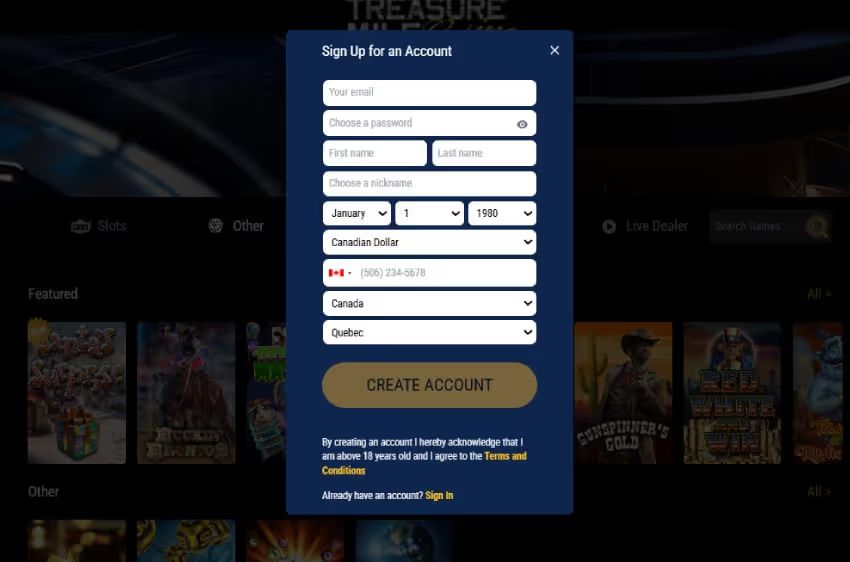 treasure mile casino new player login
