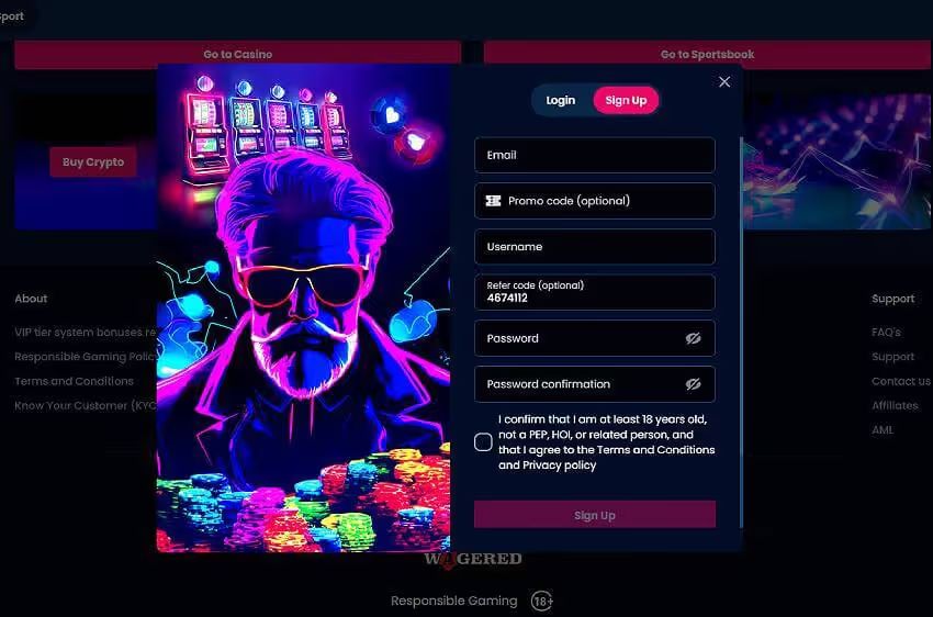 wagered casino new player login