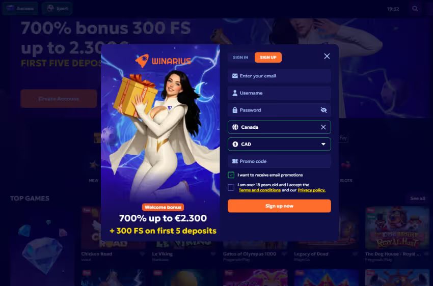 winarius casino new player login
