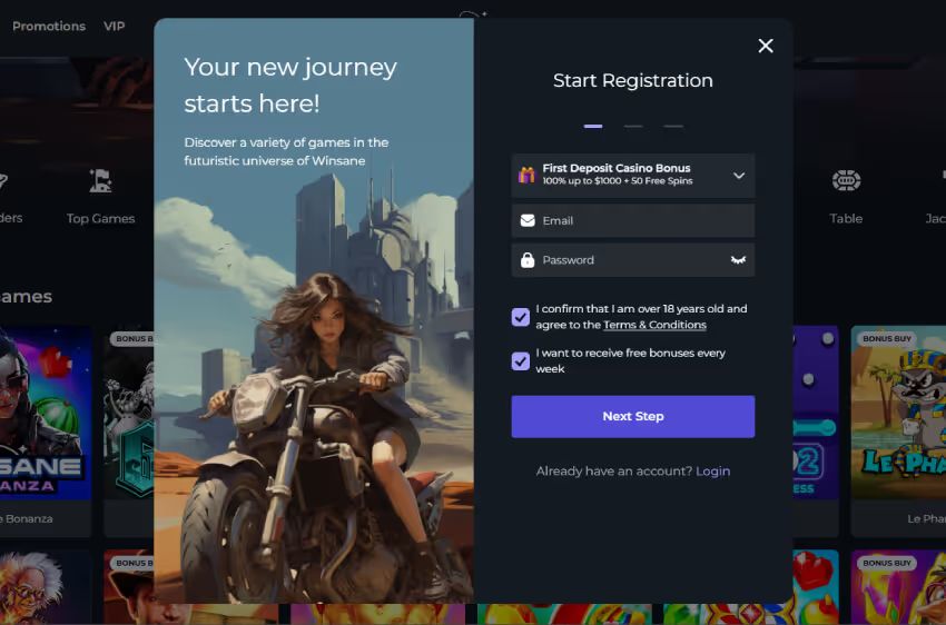 winsane casino new player login