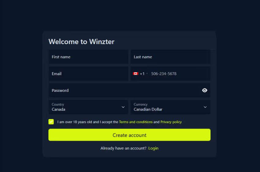 winzter casino new player login